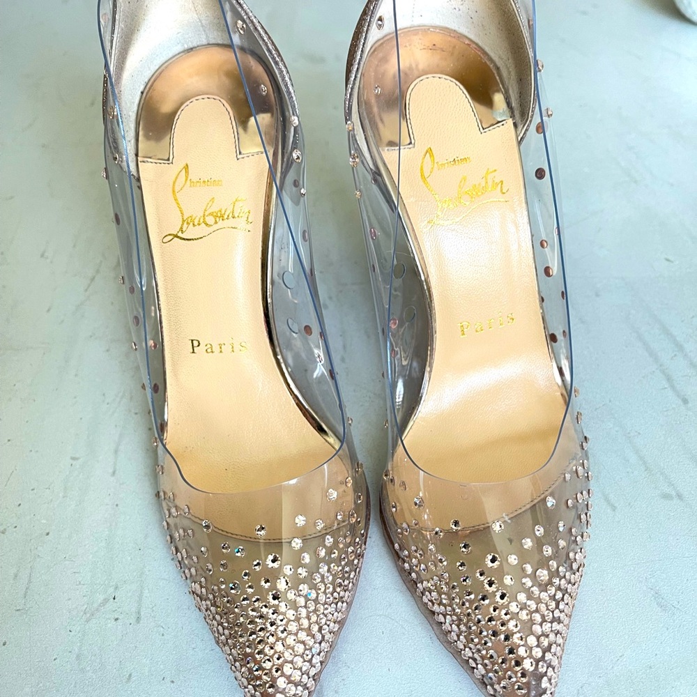 Christian Louboutin Rhinestone Swarovski Crystal Degrastrass PVC 100 heels